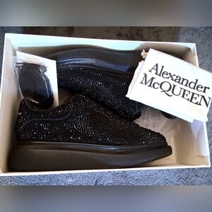 Authentic Alexander McQueen All Black Crystal Lace Up Mens Trainers Size Mens 12